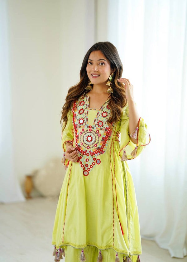 Designer Pure Khadi Cotton Kurta Palazzo Set with Mirror Embroidery